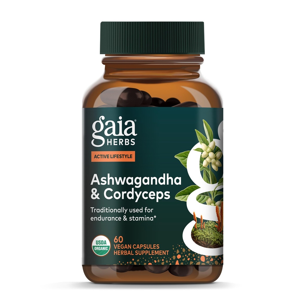 Gaia Herbes Adaptogen Performance Champignons et herbes - Supplément de soutien énergétique pour aider à maintenir l'endurance et l'endurance* - Contient Cordyceps et Ashwagandha - 60 Capsules Vegan Organiques (30 jours d'approvisionnement)