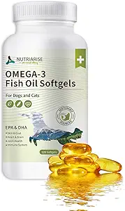 Omega 3 Huile de poisson pour chiens et chats, supplément d'huile de poisson pour chiens et chats, supplément de peau et de manteau pour Shedding, peau de démangeaison sèche et allergies, riche en EPA et DHA avec acides gras Omega 3