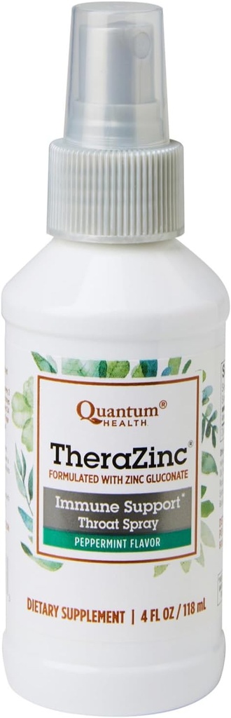 Quantum Health TheraZinc Spray oral, Zinc Immune Support pour les adultes et les enfants, fournit un soulagement de la gorge dans un apaisant liquide de zinc Spray, 4 Oz.