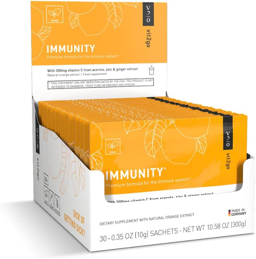 Poudre d'amplificateur d'immunité, facile à utiliser Booster immunitaire végétalien avec vitamine D, A, B, C, & K, NRV Zinc, plus extrait de gingembre (30 pack)