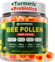 Santé digestive et poids Polline d'abeille biologique 1000mg, avec/probiotiques, prébiotiques et curcuma, Polline d'abeille riche en vitamine B, antioxydants, acides aminés, pour la digestion, le poids et l'énergie