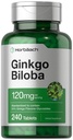 Horbäach Ginkgo Biloba Supplément de 120mg de 240 comprimés d'extraits de plantes standardisés de flavone Glycosides de flavone