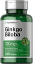 Horbäach Ginkgo Biloba Supplément de 120mg de 240 comprimés d'extraits de plantes standardisés de flavone Glycosides de flavone