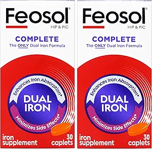 Feosol Bifera Hip & PIC Iron Supplement, Complete - 30 Caplets, Pack of 2