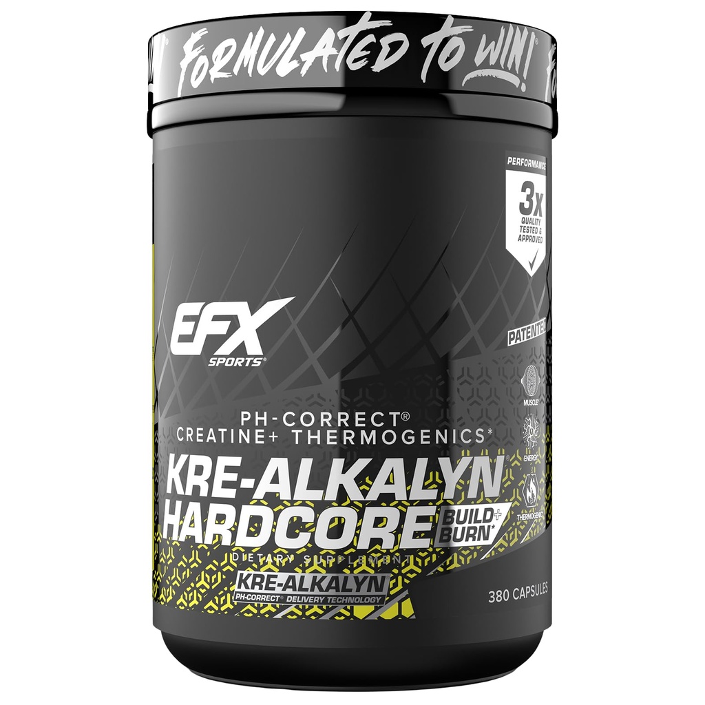 EFX Sports Kre-Alkalyn Hardcore (en anglais seulement) pH thermogénique Correct Creatine Monohydrate Pill Supplement (en anglais seulement) Énergie et force Pré-entraînement (en anglais seulement) 126 portions, 380 capsules