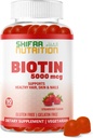 SHIFAA NUTRITION Gommies de biotine végétalienne pour adultes et enfants 90 Gommies 5000 mcg 45 portions Sans OGM Gluten, gélatine, arachides, oeuf et produits laitiers sans lait