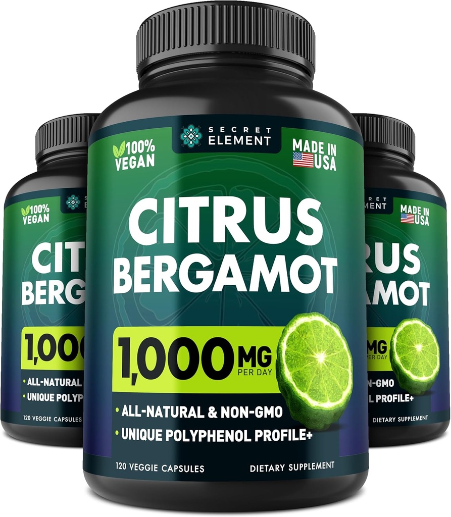 3 Pack Extrait de Citrus Bergamot 1000mg, Supplément pour le cœur, le système immunitaire et le vieillissement en santé - Pure 360 Capsules Vegan