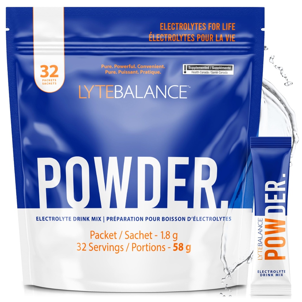 LYTE BALANCE Poudre 32 Packets à double résistance, naturellement salés Mélange de boissons électrolytes avec/sodium, potassium et magnésium