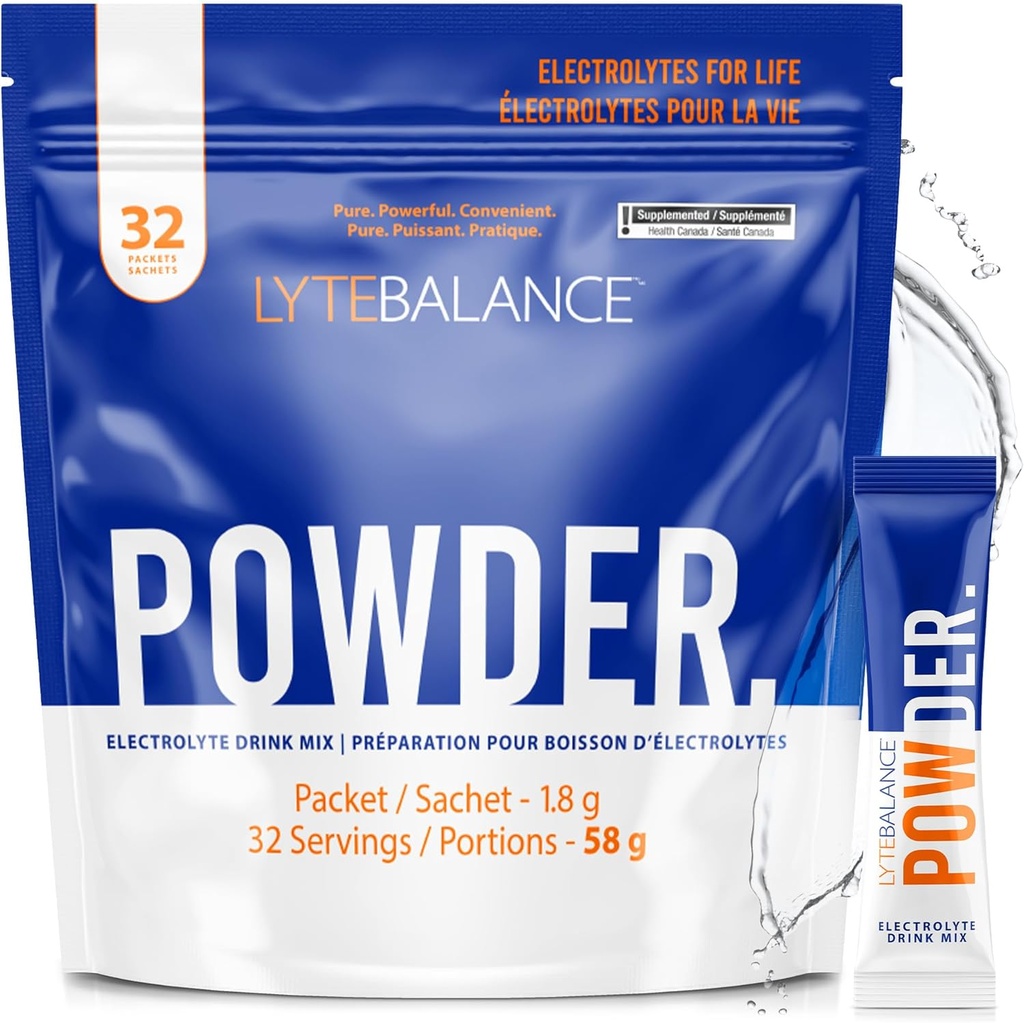 LYTE BALANCE Powder 32 Double Strength Packets, Naturally Salty Electrolyte Drink Mix w/Sodium, Potassium & Magnesium | Daily Hydration, Muscle Recovery, Immune Support | Keto, Paleo, No Sugar