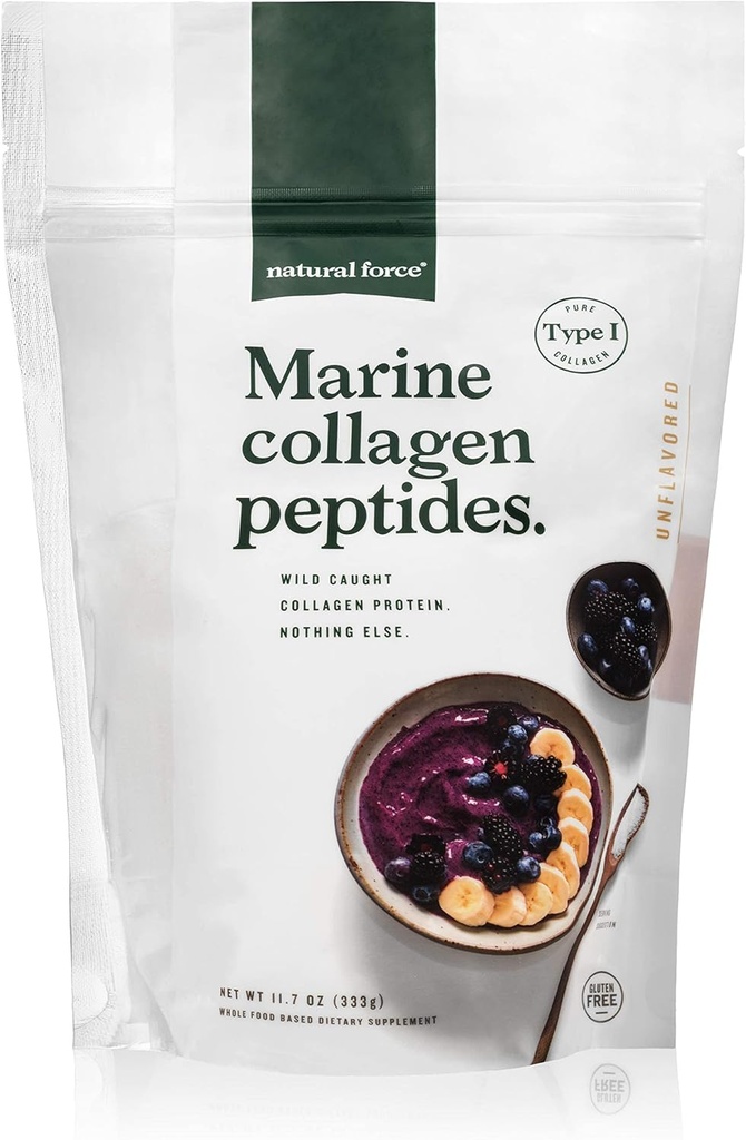 Poudre de collagène marin propre de force naturelle – Testé pour les toxines – Certifié Keto & Paleo – Protéine hydrolysée pure de type I pour l'anti-vieillissement, la peau, les cheveux et les ongles – Prise sauvage + Non-OGM, 11,7 Ounce