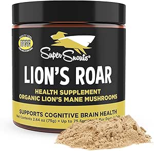 Super Snouts Lion Roar Lion's Mane Champignon Supplément pour chiens et chats, 2.64oz - Fabriqué aux États-Unis Lion biologique Mane pour la fonction cognitive et la santé cérébrale