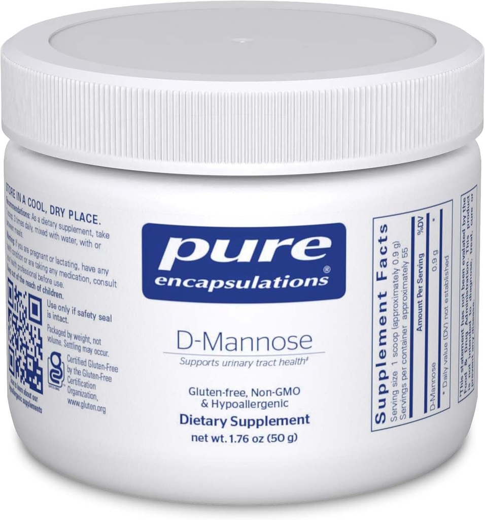Encapsulations pures Poudre de D-mannose - pour le soutien du trac urinaire - Soutien du trac urinaire et santé des malades* - Poudre dissoute facile - Non-OGM et végétalien - 1,76 oz