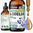 BIO KRAUTER Teinture de lobelia pour nettoyage pulmonaire et désintoxication - Extrait liquide de lobelia végétal pur - 4 Fl.Oz 168 jours d'approvisionnement - Supplément de soutien respiratoire - Sans alcool et sans sucre, sans OGM