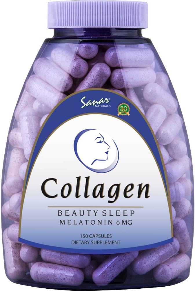 Sanar Naturals Collagen Pills Beauté Dormez avec de la mélatonine 6 mg - Boost Coiffure des ongles articulaires - Supplément de collagène peptides hydrolysé, 150 capsules