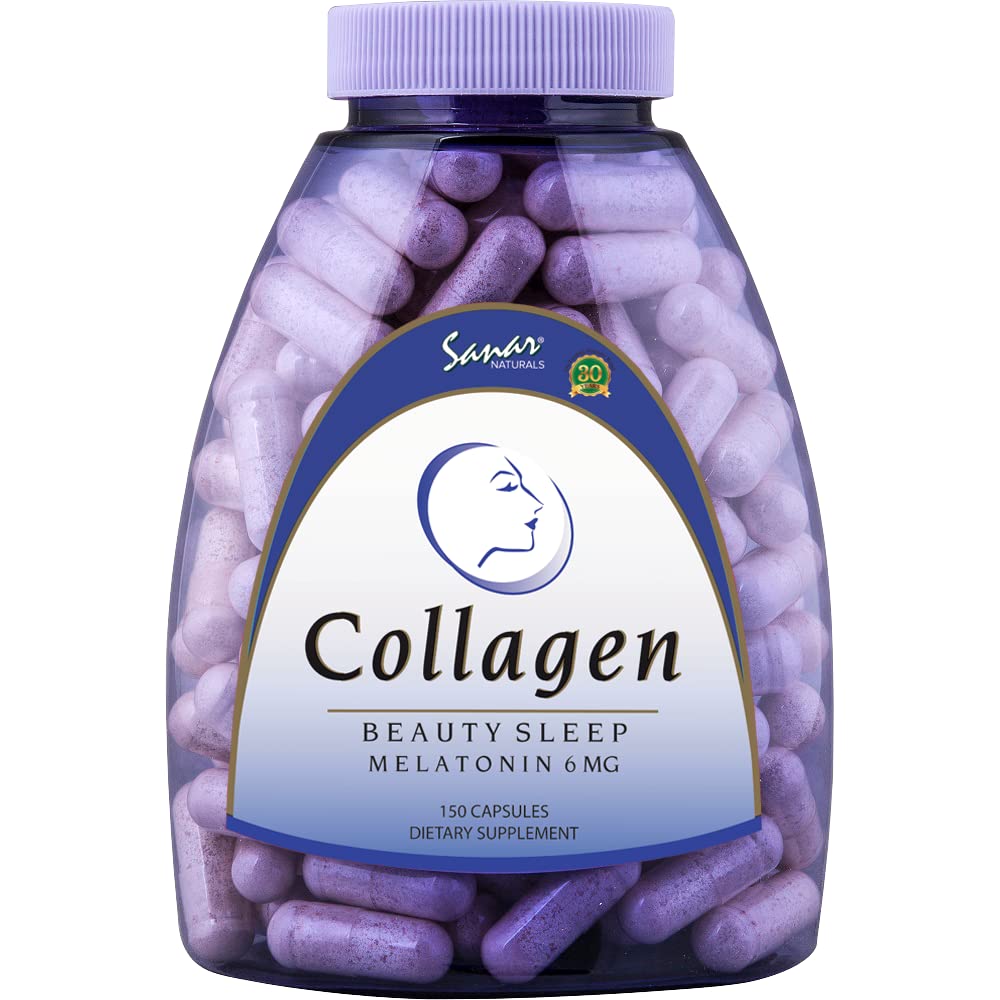 Sanar Naturals Collagen Pills Beauté Dormez avec de la mélatonine 6 mg - Boost Coiffure des ongles articulaires - Supplément de collagène peptides hydrolysé, 150 capsules