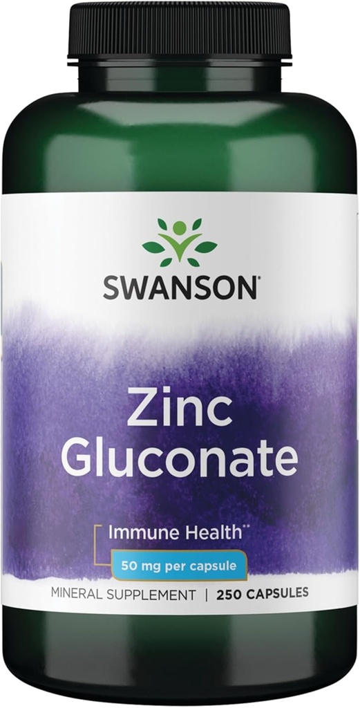 Swanson gluconate de zinc - supplément minéral favorisant la santé de la prostate, la santé de la vision et le soutien immunitaire - forme de gluconate pour l'absorption optimale - (250 capsules, 50mg chacune)