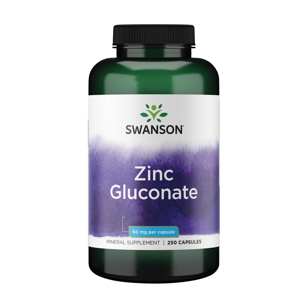 Swanson gluconate de zinc - supplément minéral favorisant la santé de la prostate, la santé de la vision et le soutien immunitaire - forme de gluconate pour l'absorption optimale - (250 capsules, 50mg chacune)