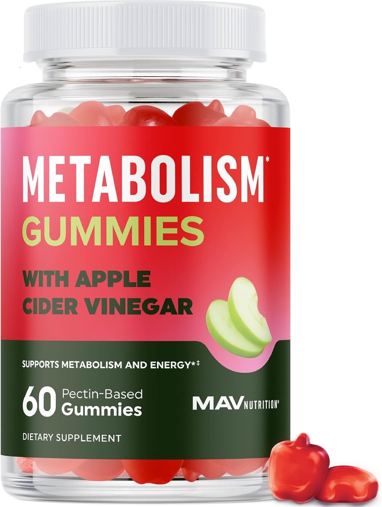 Métabolisme Gommies avec le vinaigre de cidre de pomme , l'énergie, la digestion et le corps maigre Soutien de masse , Gommies de cidre de pomme avec la mère, B12 & Folate , Soutien de métabolisme pour les femmes et les hommes , 60 Ct.