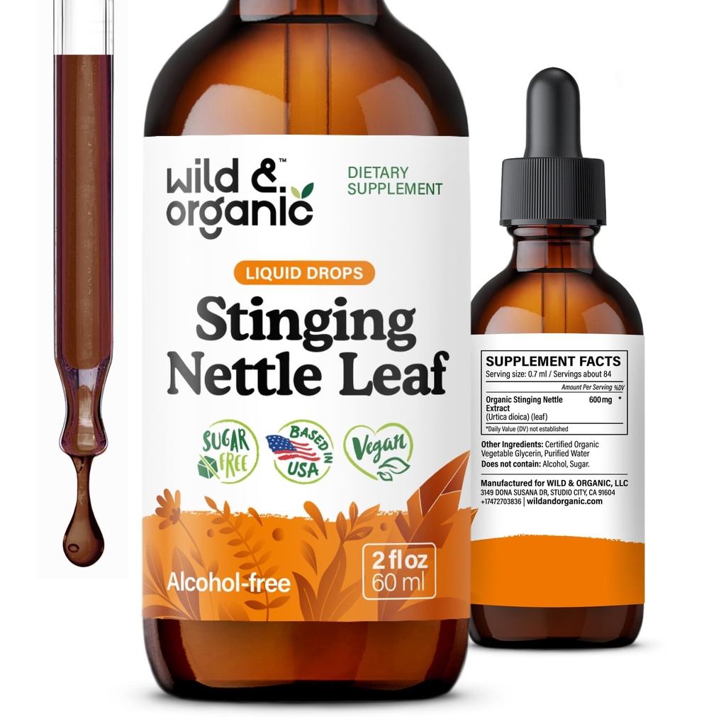 Les gouttes d'extrait de feuille de cailloux sauvage et biologique - support de tract urinaire - supplément de cailloux liquide - Teinture Urtica Dioica - 2 mois - Vegan, sucre et sans alcool - 2 fl oz