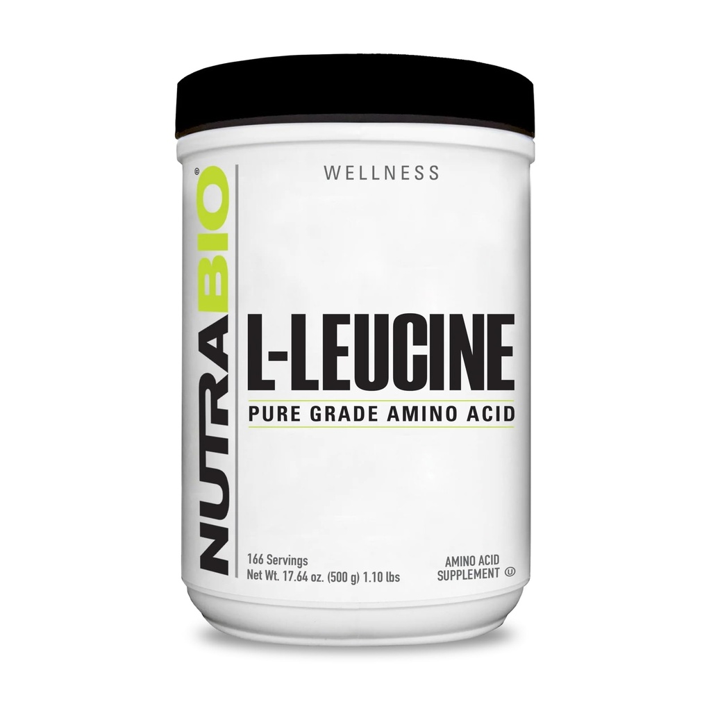 NutraBio 100% pur L-Leucine - Récupération et soutien musculaire - Forme naturellement fermentée sans acide aminé - végétalien, non-OGM, sans gluten - (500 grammes)