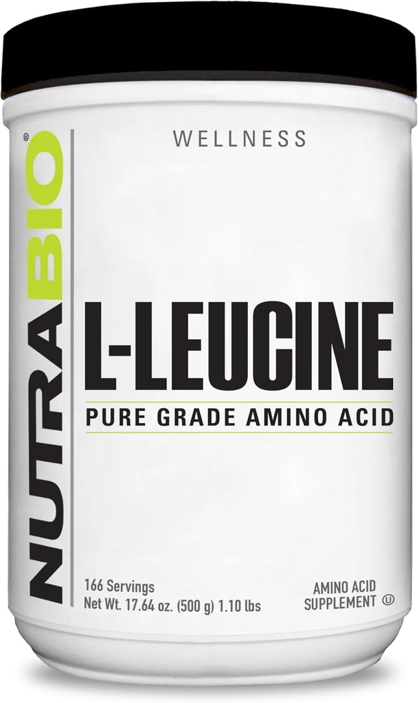 NutraBio 100% pur L-Leucine - Récupération et soutien musculaire - Forme naturellement fermentée sans acide aminé - végétalien, non-OGM, sans gluten - (500 grammes)