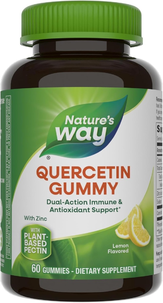 Nature's Way Quercetin Gummies with Zinc, Imune Defense Support*, Puissant Antioxydant*, Lemon Flavored, 60 Gummies