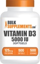 BulkSupplements.com Vitamine D3 5000IU Softgels - Cholecalciferol, Supplément D3, Vitamine D 5000 UI - 1 Vitamine D3 Softgel (125mcg de vitamine D) par portion, 500 Compte (paquet de 1)