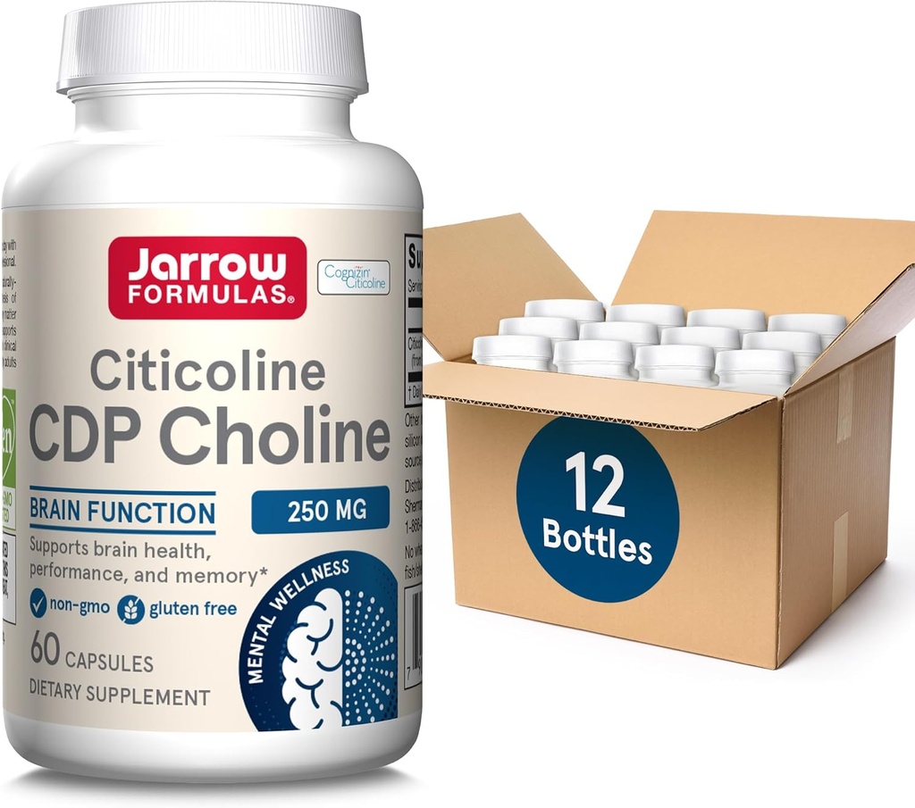 Formules de Jarrow Citicoline CDP Choline 250 MG, Supplément de Choline CDP soutient la santé cérébrale, la performance et la mémoire, 60 capsules, jusqu'à un approvisionnement de 60 jours (paquet de 12)