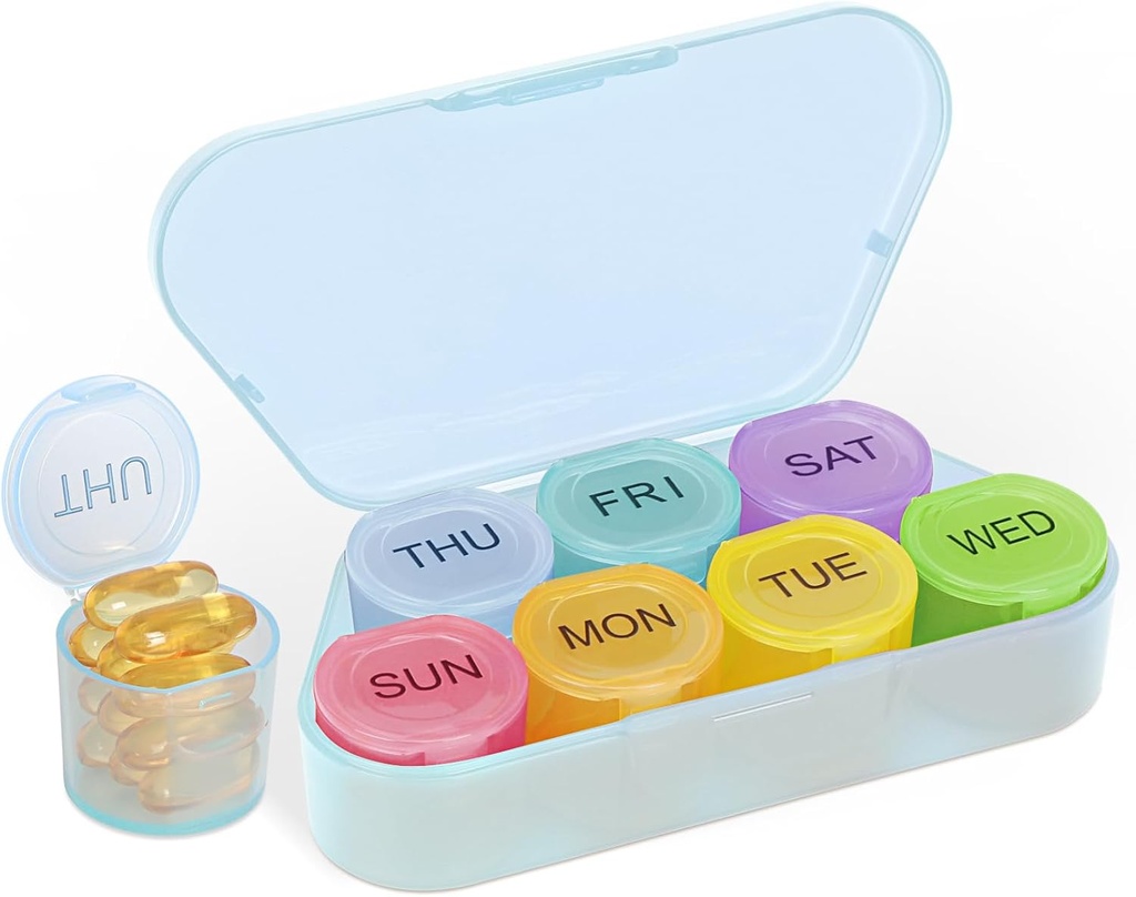 NatureTouch Weekly Pill Organizer, BPA Free Medicine Organizer Rainbow 9 Day Pill Box, Container quotidien de pilules portables pour les pilules/vitamine/huile de poisson/compléments [Version la plus récente], Bleu