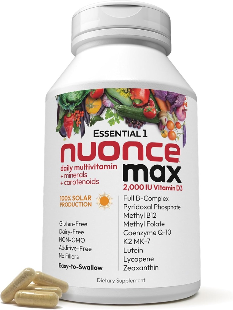 ANDREW MOINSMAN Essential-1 Multivitamine 2000 UI Vitamine D3 30 Petites capsules - 100 mcg de méthyl B12. CoQ10 Lutéine Lycopène Zeaxanthin. Haute puissance. Pas d'additifs. Ultra-mince. Une gélule quotidienne