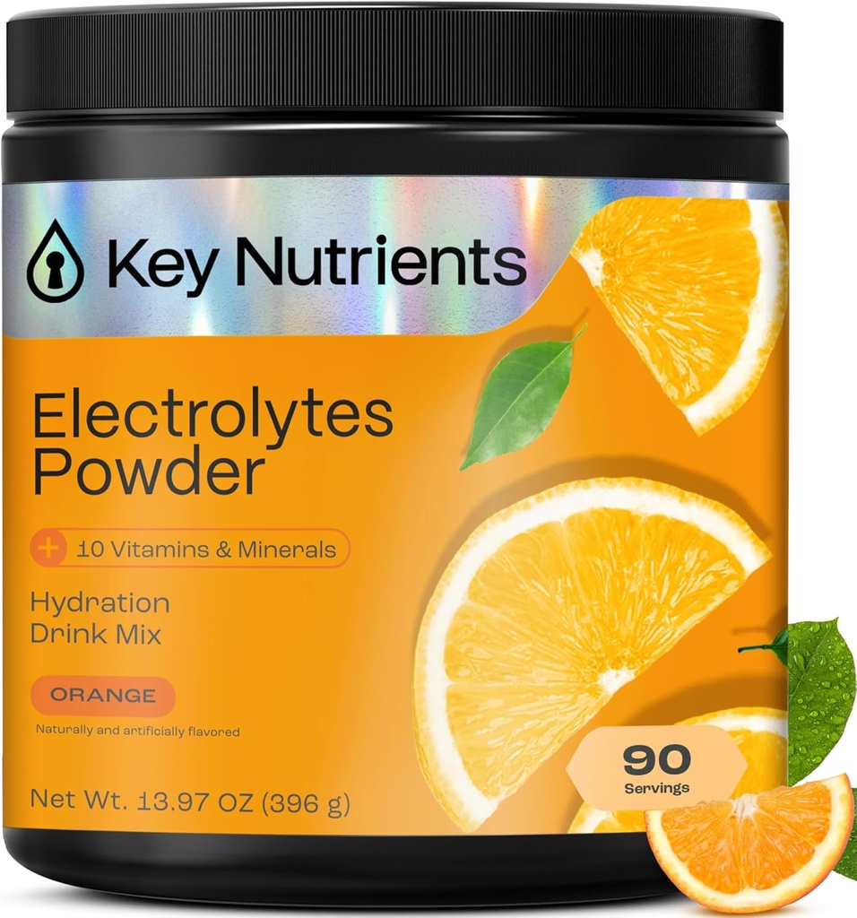 KEY NUTRIENTS Multivitamin Electrolytes Powder No Sugar - Tangy Orange Electrolyte Powder - Endurance & Energy Supplement - Hydration Powder - No Calories - 90 Servings - Made in USA