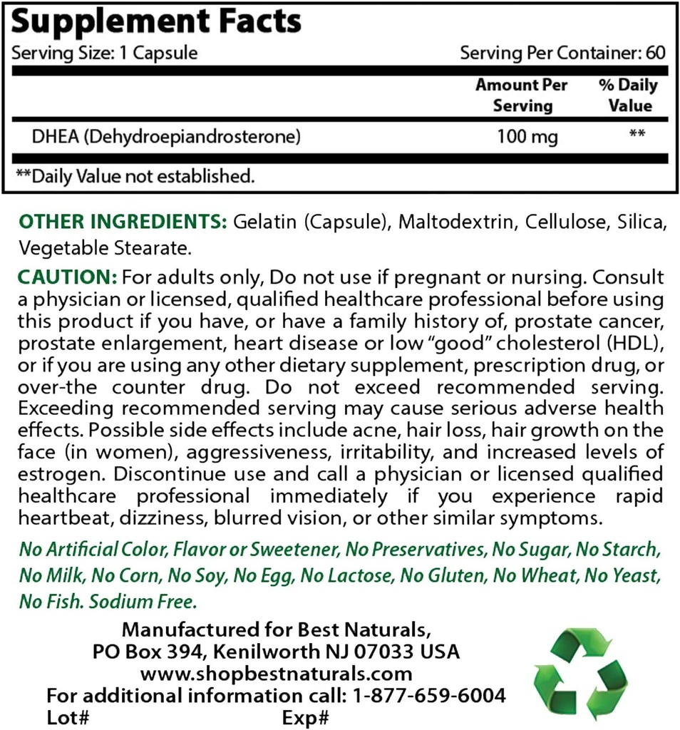 Best Naturals DHEA 100 mg & Magnesium Oxide 500 mg