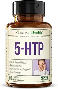5HTP Serotonin Supplements for Women & Men. Sleep Aid & Occasional Stress Support - 5 HTP Plus Supplement 200 mg with Calcium for Sleep, Calm Mood, & Neurotransmitter Support. 60 Capsules made in USA