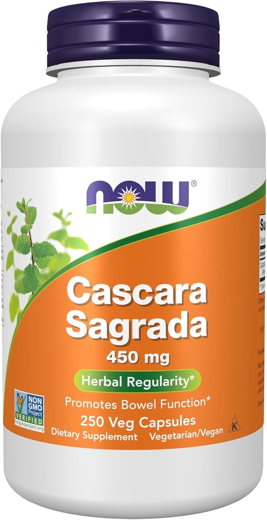 NOW Foods Supplements, Cascara Sagrada (Rhamnus purshiana) 450 mg, Herbal Regularity*, 250 Veg Capsules