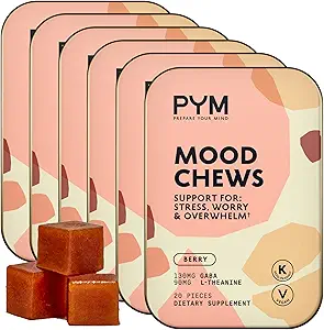PYM Berry Mood Chews Support pour le stress, l'inquiétude et l'overwhelm, 120 Count.