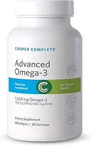 Cooper Complete - Omega avancé 3 - Supplément huile de poisson, EPA concentré + acide gras Omega-3 DHA 1400 mg - 30 jours