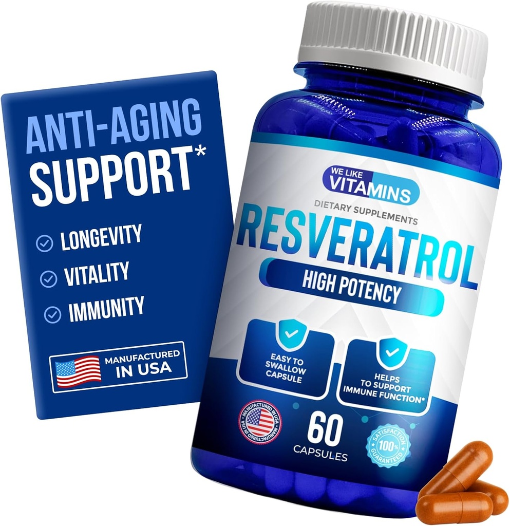 Nous aimons les vitamines Resveratrol 1000mg par portion - 60 Capsules de Véggie Facile à avaler - Supplément naturel de Resveratrol 1000mg - Supplément antioxydant aide à soutenir le système immunitaire