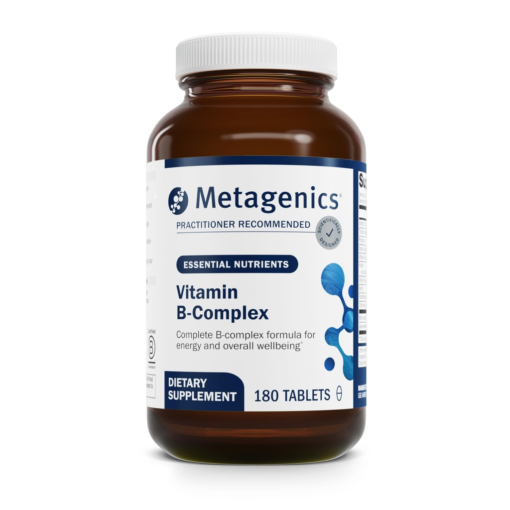Métagène Vitamine B-Complexe - Vitamines actives B6 et B12 avec folate - Soutient le métabolisme énergétique, la réponse au stress, l'équilibre homocysténique et la santé du système nerveux - Végétarien et sans gluten - 180 comprimés