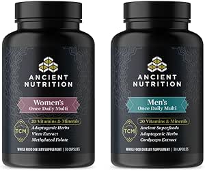 Ancient Nutrition Mutlivitamin Men's Once Daily Capsules, 30 Count + Multivitamin Women's Once Daily Capsules, 30 Count