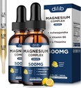 (2 pack) Glycinat de magnésium, Citrate, gouttes liquides de malate-Triple supplément complexe de magnésium 500mg avec Ashwagandha, L-Theanine, vitamine B6-support Calme, soulagement du stress, sommeil, Muscle-Lemon