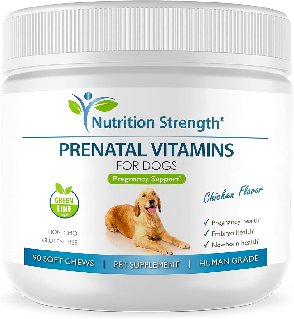 Vitamines prénatales pour chiens à l'appui du développement de chiots sains, promouvoir la production de lait, avec l'acide folique, le fer, le zinc, l'iode, les vitamines B pour chiens enceintes, 90 Chews doux