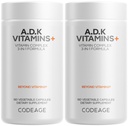 Supplément de vitamine ADK de codage - Vitamine essentielle A, D3 5000 UI, K1 et K2 (MK4 et MK7) - 6 mois - 1 capsule par portion, non-OGM, sans gluten - 2-paquet