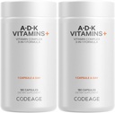 Supplément de vitamine ADK de codage - Vitamine essentielle A, D3 5000 UI, K1 et K2 (MK4 et MK7) - 6 mois - 1 capsule par portion, non-OGM, sans gluten - 2-paquet