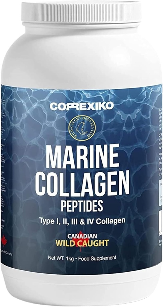 Poudre de peptides de collagène marin hydrolysée. Canadian Wild-Caught Fish Skin(Not Scales)-Colageno Hidrolizado en Polvo-Vital Protein Supplément pour la peau, les cheveux, les articulations et la digestion, Poudre marine (1kg)