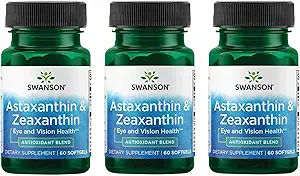 Swanson Astaxanthin & Zeaxanthin Vision des yeux Cerveau Skin Supplément de soutien antioxydant (Astaxanthin 4 mg & OmniXan Zeaxanthin 4 mg) 60 Softgels Sgels (3 Pack)
