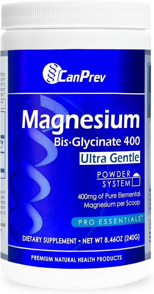 CanPrev Magnésium Bisglycinate 400 Ultra poudre douce 240g 48 portions, 400mg Magnésium élémentaire par scoop, soutient les nuits reposantes, la fonction musculaire, doux sur la digestion, végétalien, non-OGM, sans gluten