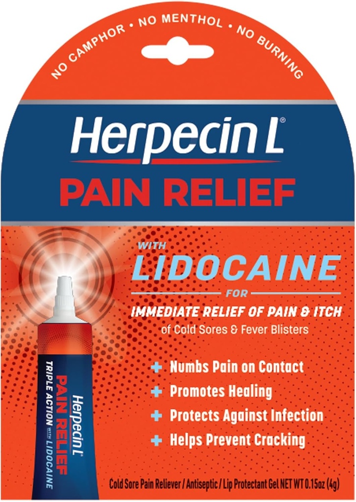 Herpecin-L Traitement de soulagement de la douleur pour les plaies froides et les plaquettes de fièvre, avec la lidocaïne, engourdissements Douleur et démangeaisons, Protège contre l'infection, 0,15 oz