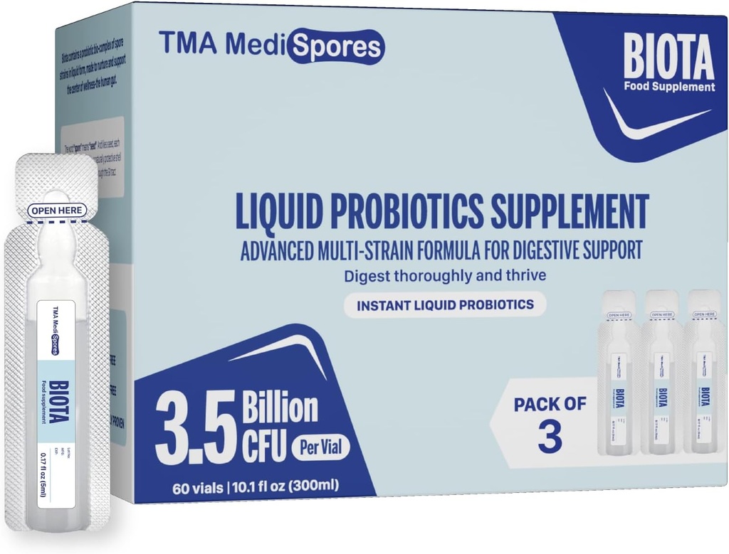 Biota Boissons probiotiques pour la santé digestive et le soutien immunitaire,Fast Support par intérim Constipation d'estomac, Probiotique quotidien digestif pour adultes, enfants, gluten, sans sucre et non-OGM, 60 portions