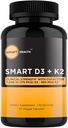 Vitamine D3 + K2 - Bone Health & Immune Support - 7000 UI(175 MCG)D3 + 500 MCG K2 - Cofacteurs B6, Magnésium et zinc - Sans gluten, Vegan, Non-OGM - Complément alimentaire - 30 capsules de légumes