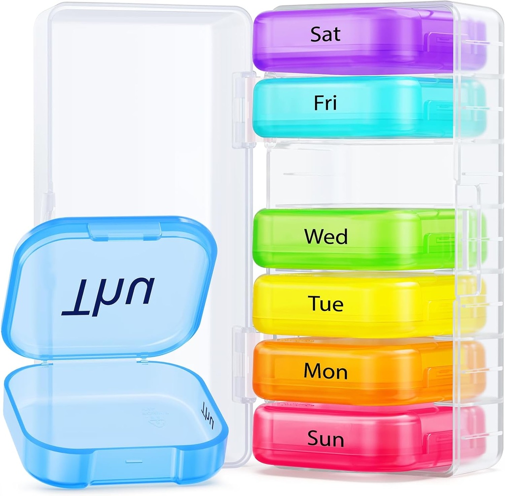 AUVON Extra Large Organisateur hebdomadaire de pilules, Portable Pill Box 7 Day Slots Fit Pocket & Purse, Pill Case avec double protection pour les voyages, Pill Container pour les grandes vitamines, Huiles de poisson, Suppléments